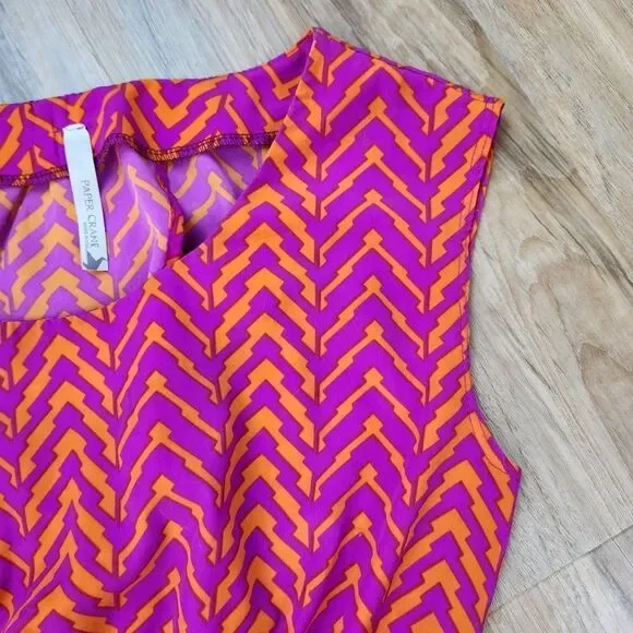 🔺️Paper Crane Orange & Fuchsia Chevron Sleeveless Top Small - Picture 8 of 12